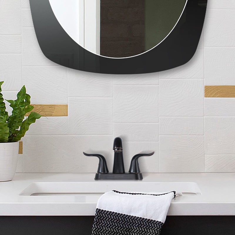 WOWOW Bathroom Faucet 4 inch Centerset Oiled Rubbed Bronze Bathroom Sink Faucet Lift Rod Drain Assembly Stainless Steel Faucets for Bathroom Faucet Retro Lavatory - Image 5